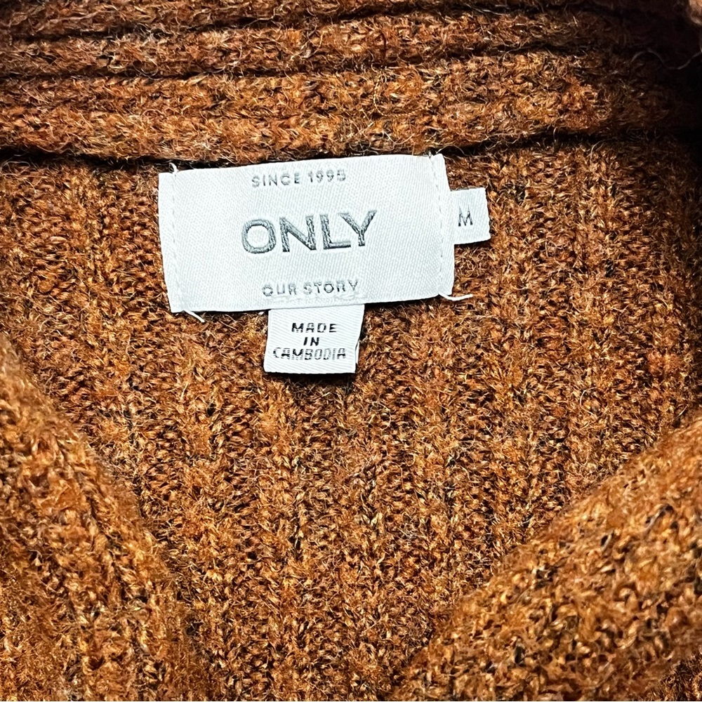 ONLY Longline Cardigan Sweater Coat Ribbed Knit Rust Brown Button M - Picture 3 of 6